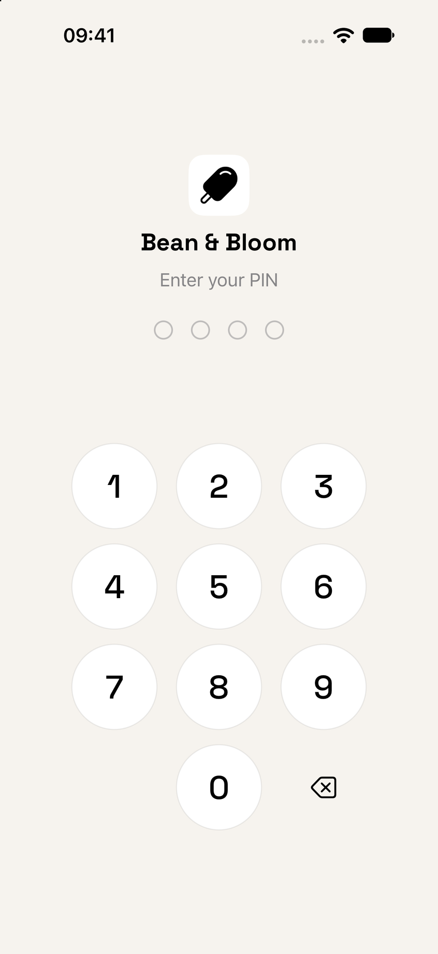 Kiosk mode: a keypad asking for a team member's 4 digit PIN