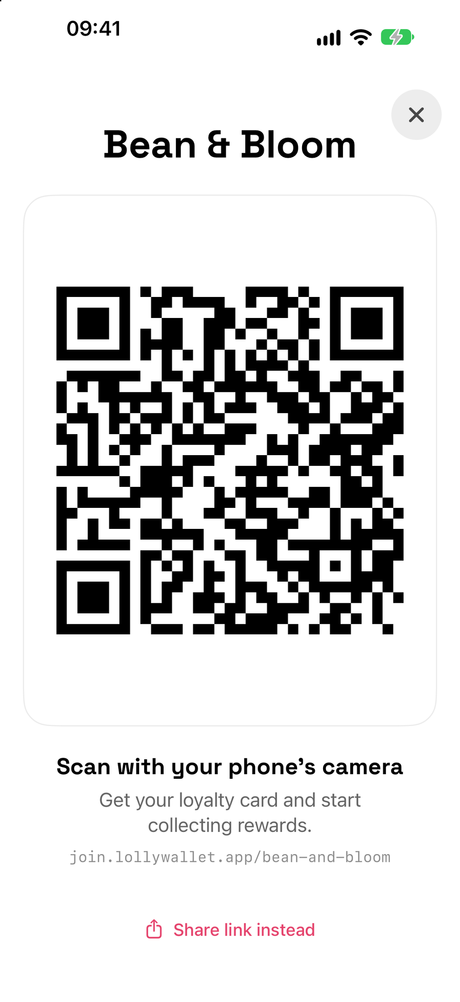 The Join QR screen in the Lolly app