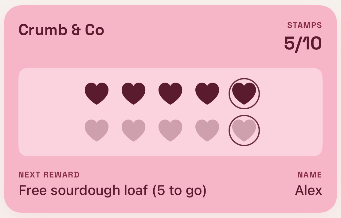A Crumb & Co loyalty card