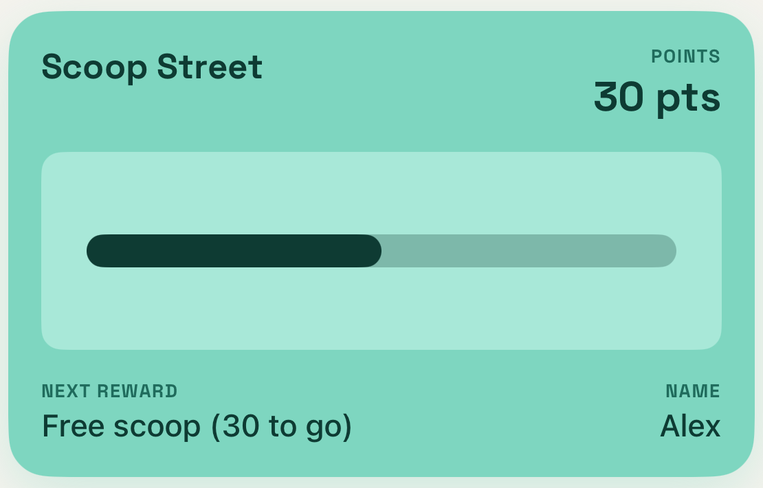 A Scoop Street loyalty card