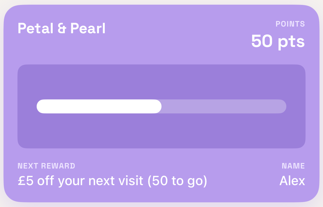 A Petal & Pearl loyalty card